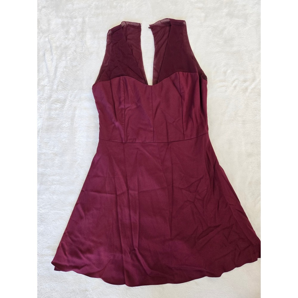 Tobi Burgundy Sleeveless Skater Dress Mesh Panel Sweetheart Neckline M